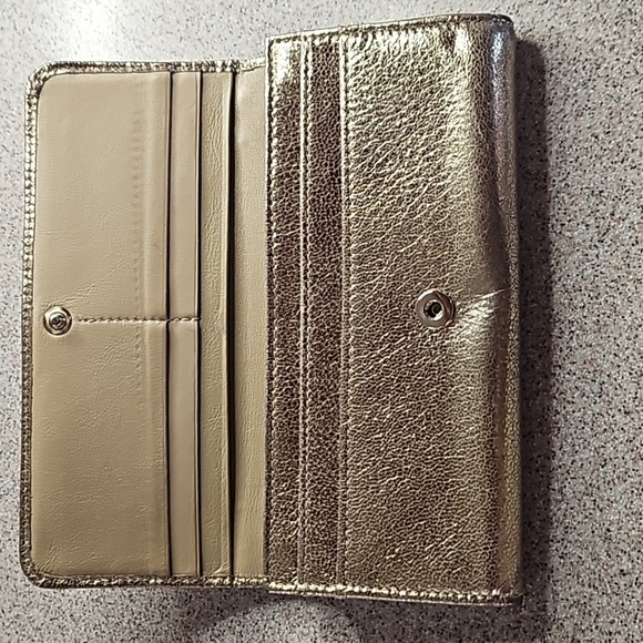 Jimmy Choo Metallic Bronza Gold Silver Star Stud Long Snap Front Flap Wallet - Picture 3 of 11